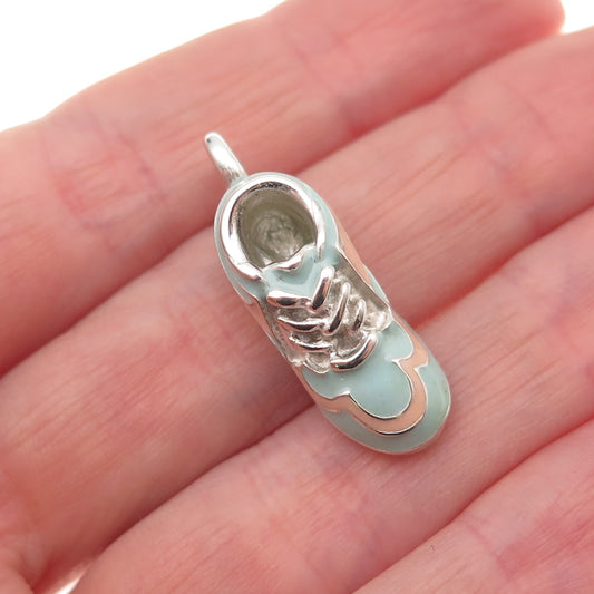 E. Pearl 925 Sterling Silver Vintage Enamel Sneakers Shoe 3D Charm Pendant
