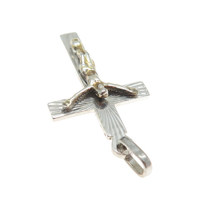 925 Sterling Silver 2-Tone Vintage Italy Crucifix Cross Religious Pendant