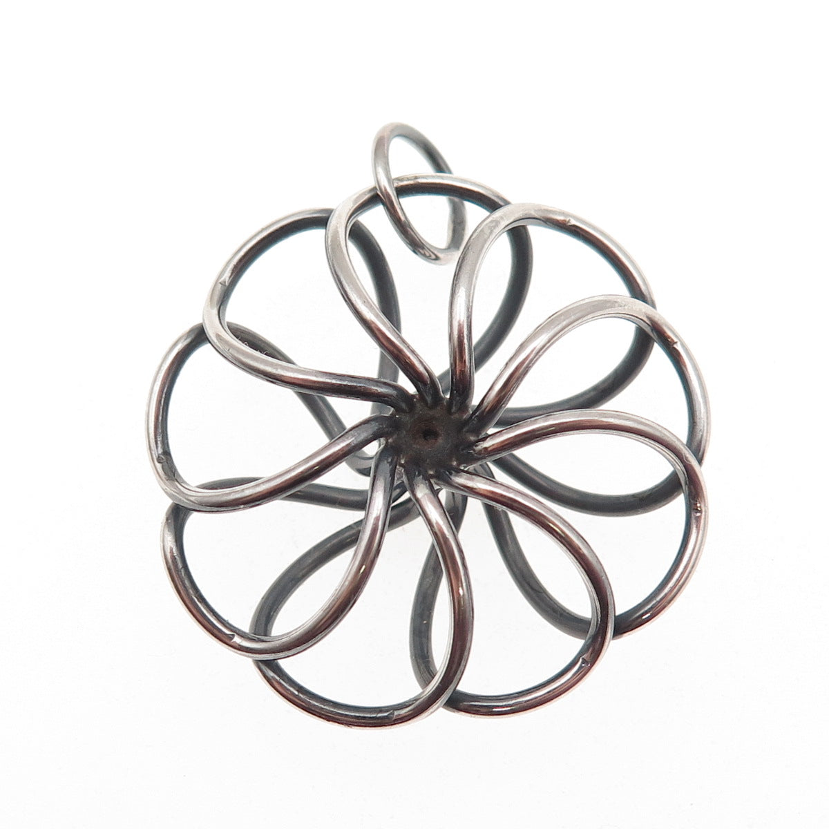 925 Sterling Silver Vintage Modernist Flower Oxidized Charm Pendant