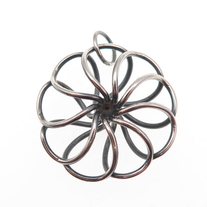 925 Sterling Silver Vintage Modernist Flower Oxidized Charm Pendant