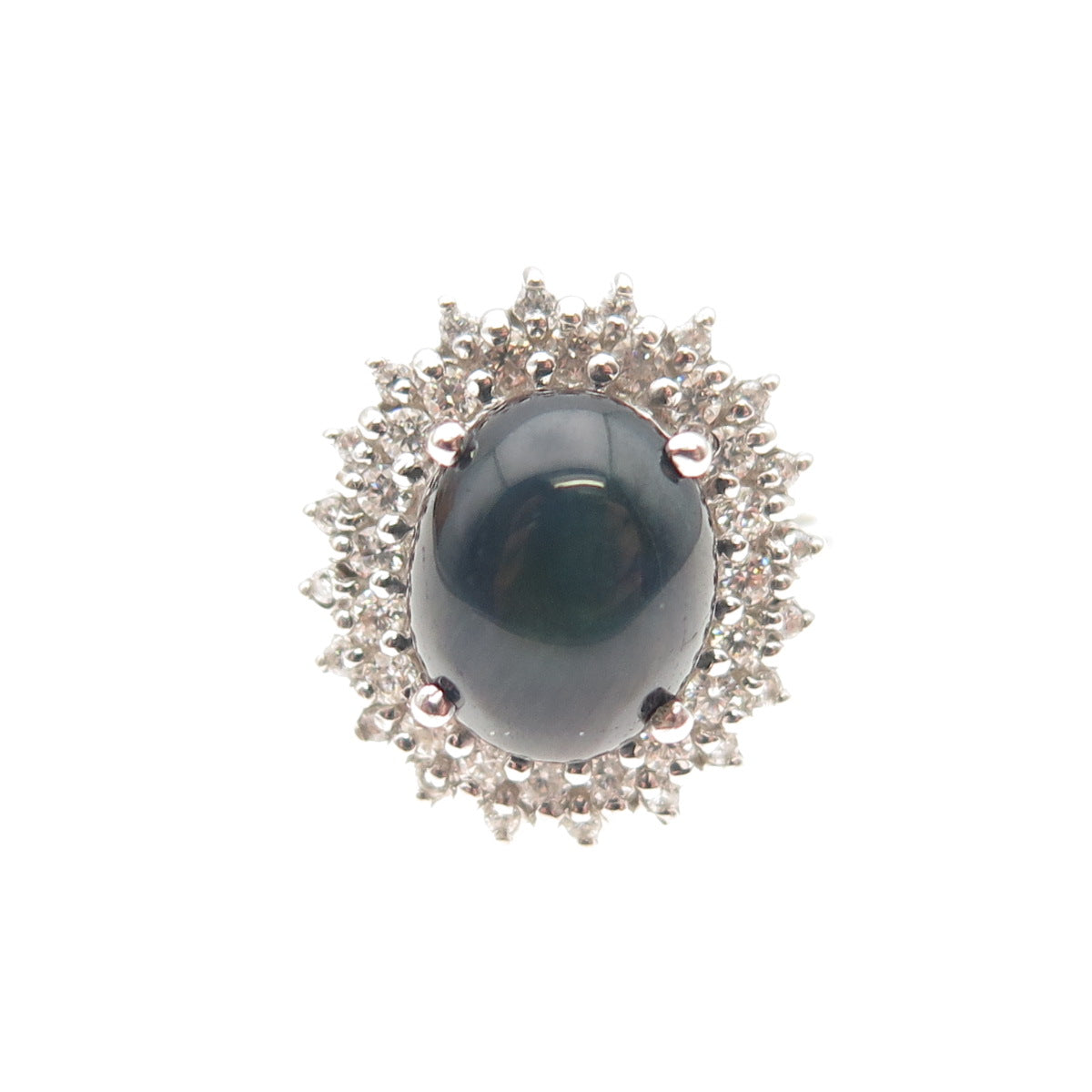 D'JOY 925 Sterling Silver Real Round-Cut Diamond & Sapphire Ring Size 5.25