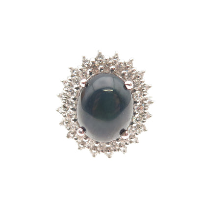 D'JOY 925 Sterling Silver Real Round-Cut Diamond & Sapphire Ring Size 5.25