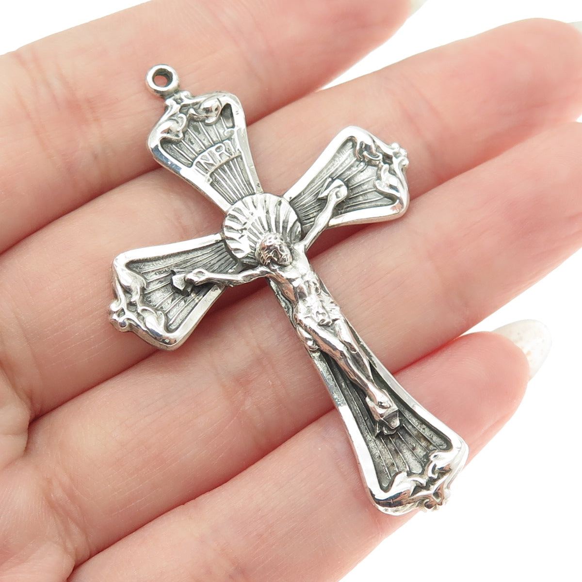 925 Sterling Silver Antique Art Deco Crucifix Cross Religious Pendant