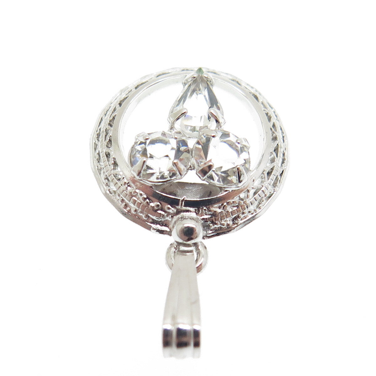 SORRENTO 925 Sterling Silver Antique Art Deco Rhinestone Minimalist Pendant