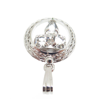 SORRENTO 925 Sterling Silver Antique Art Deco Rhinestone Minimalist Pendant