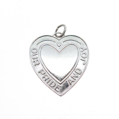 925 Sterling Silver Vintage Our Pride And Joy Heart Charm Pendant