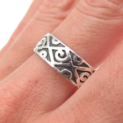 925 Sterling Silver Vintage Spiral Oxidized Ring Size 12