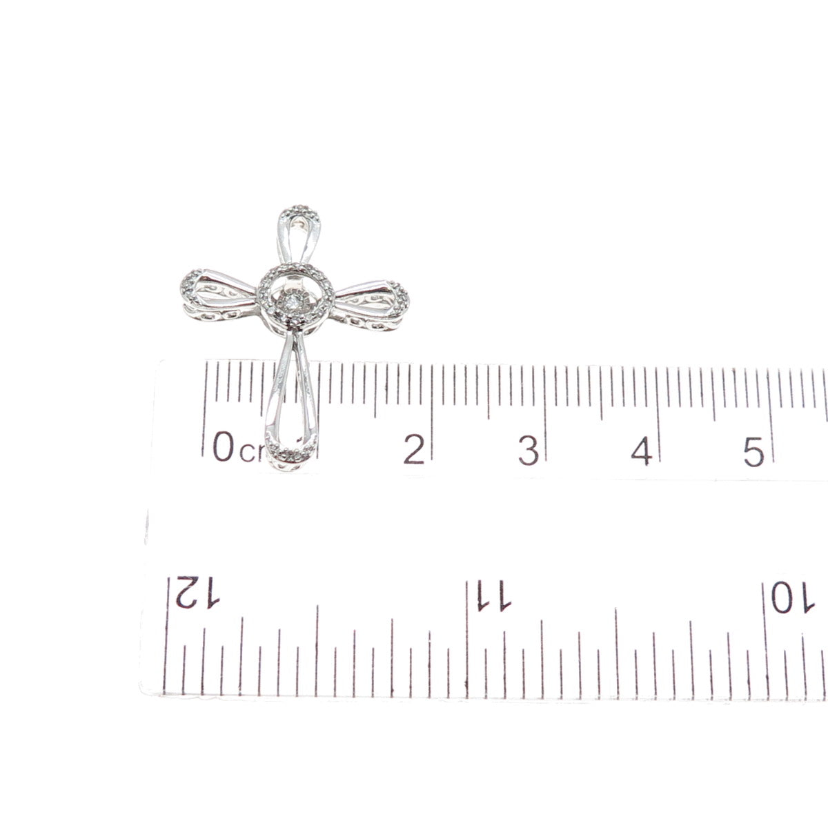 925 Sterling Silver Real Round-Cut Diamond Cross Slide Charm Pendant