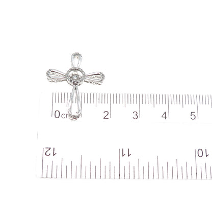 925 Sterling Silver Real Round-Cut Diamond Cross Slide Charm Pendant