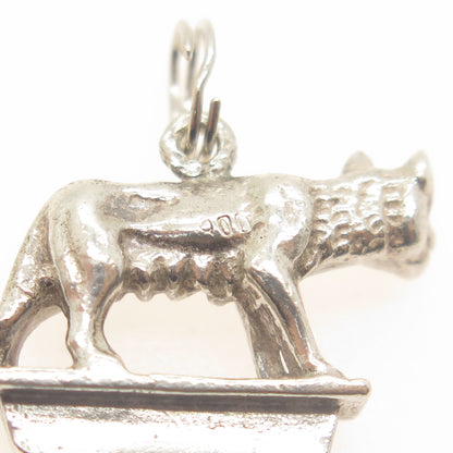 800 Silver Antique Art Deco Rome Capitoline Wolf Statue Minimalist Pendant