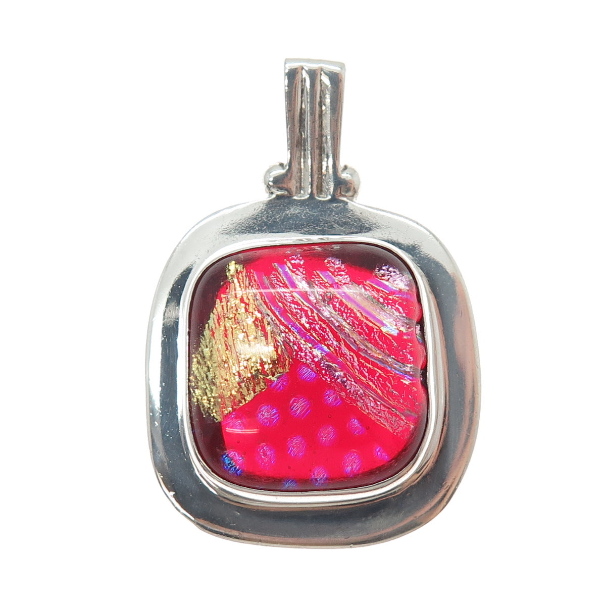 950 Silver Vintage Dichroic Glass Modernist Charm Pendant