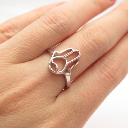 925 Sterling Silver Vintage Hamsa / Hand of Fatima Ring Size 7
