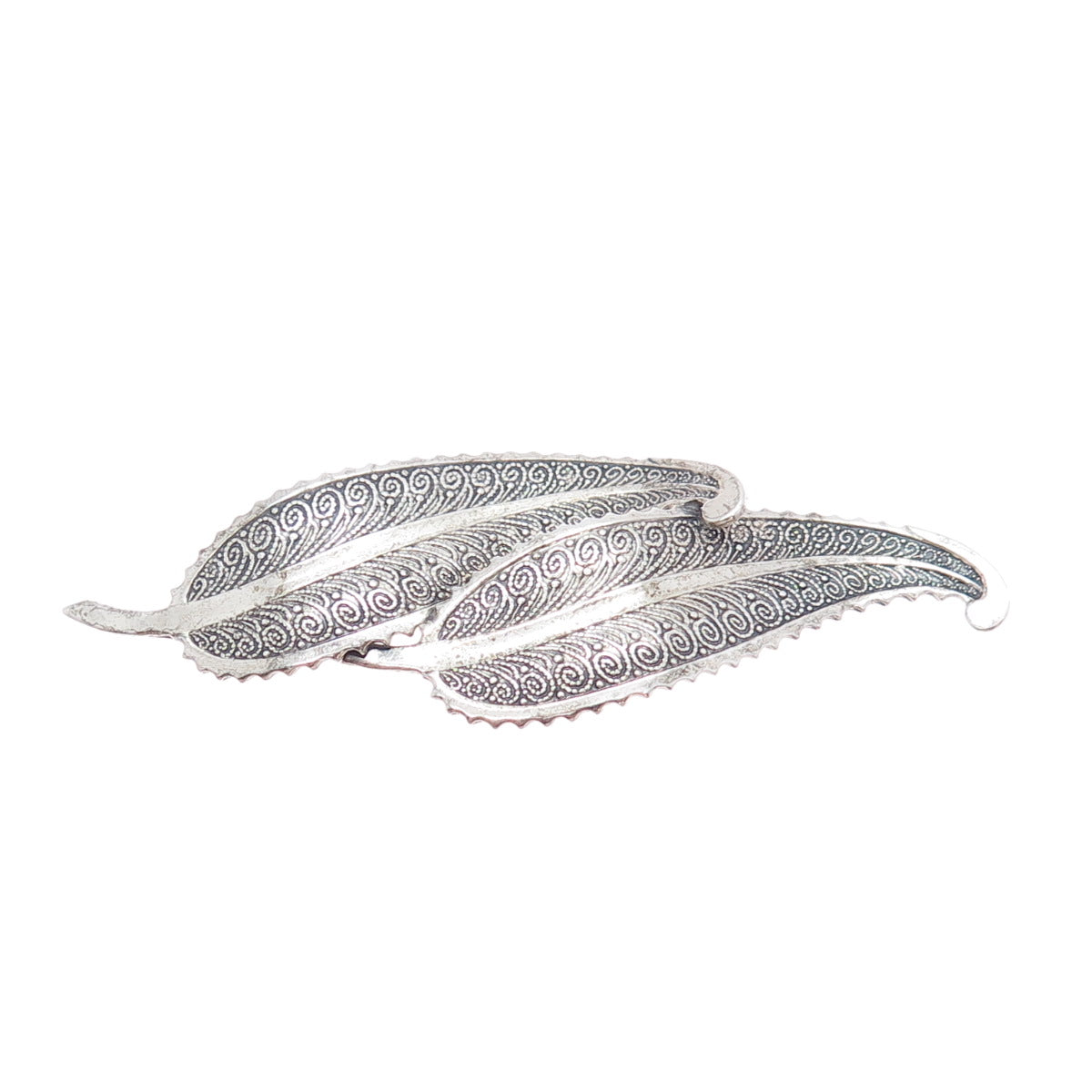 BEAU 925 Sterling Silver Vintage Feather Oxidized Pin Brooch