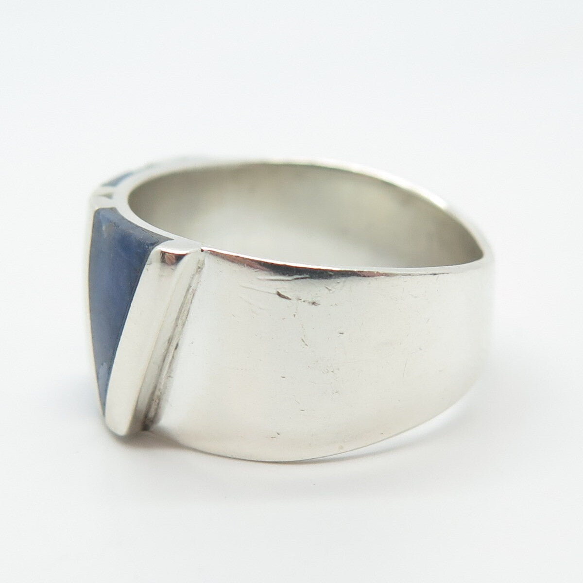 950 Silver Vintage Real Sodalite Gemstone Geometric Ring Size 6.75