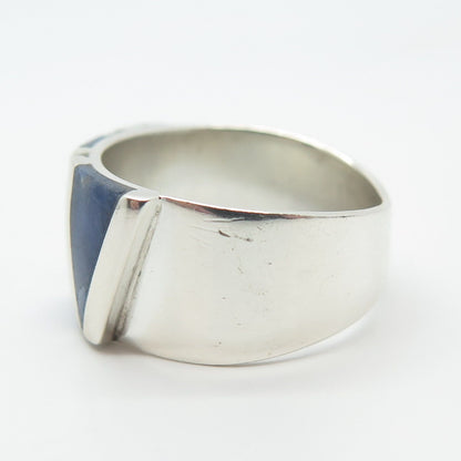 950 Silver Vintage Real Sodalite Gemstone Geometric Ring Size 6.75