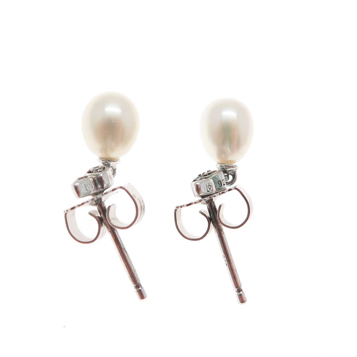 MICHELLE ALBALA Sterling Silver Real Pearl & White Topaz Floral Dangle Earrings