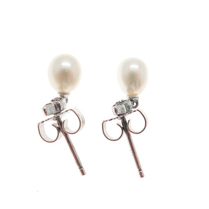 MICHELLE ALBALA Sterling Silver Real Pearl & White Topaz Floral Dangle Earrings