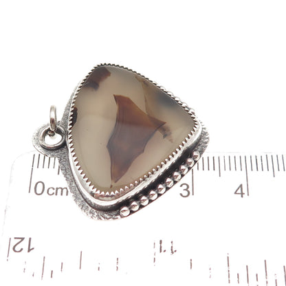 E. Scott 925 Sterling Silver Vintage Real Montana Agate Modernist Charm Pendant