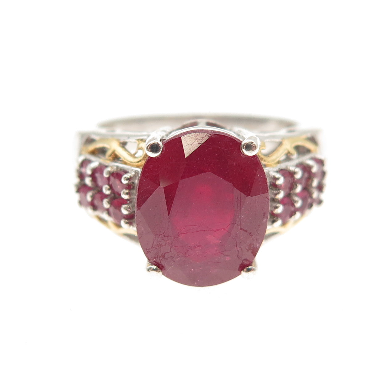 Chuck Clemency 925 Sterling Silver 2-Tone Real Ruby Ring Size 8.25