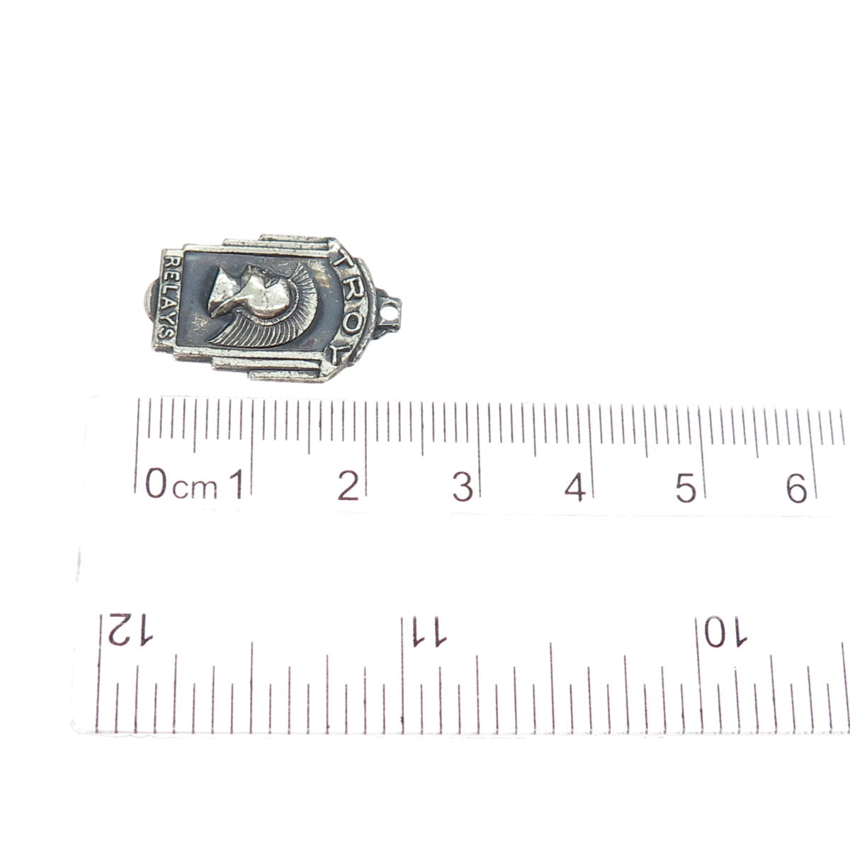 TROPHY CRAFT 925 Sterling Silver Vintage 1952 Troy Relays Oxidized Charm Pendant