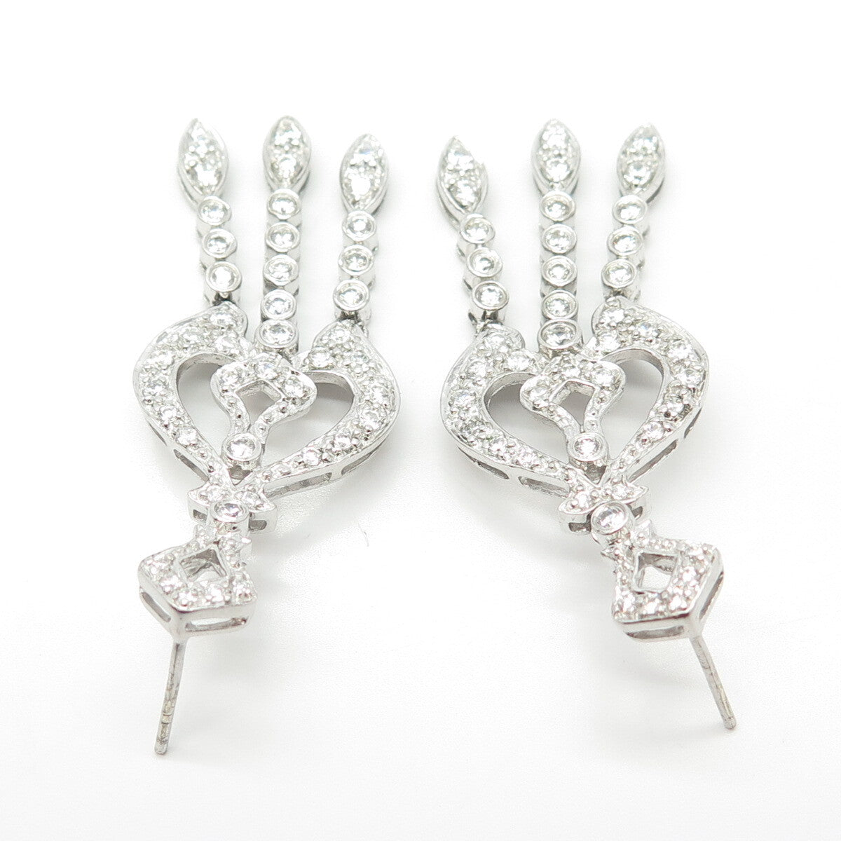 925 Sterling Silver Vintage Pave C Z Chandelier Dangling Earrings