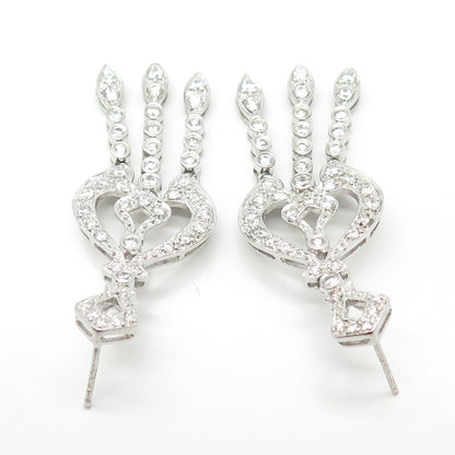 925 Sterling Silver Vintage Pave C Z Chandelier Dangling Earrings