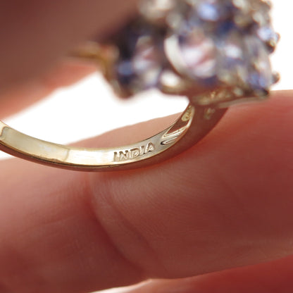 925 Sterling Silver Gold Plated Real Tanzanite & White Topaz Ring Size 8