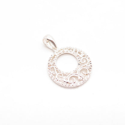 925 Sterling Silver Vintage Swirl Open Round Pendant
