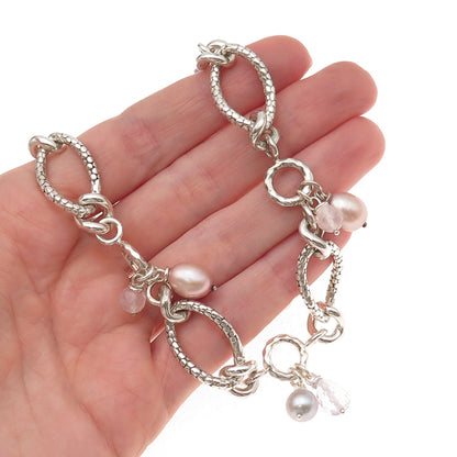 Michael Dawkins 925 Sterling Silver Real Pearl Amethyst Rose Quartz Necklace 18"
