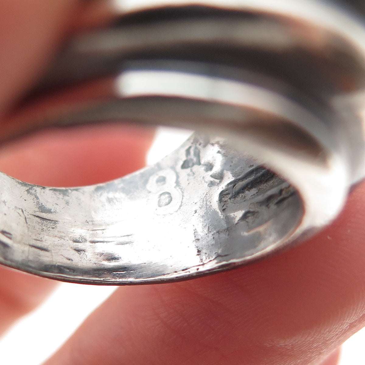 925 Sterling Silver Vintage Mexico Modernist Ribbed Oxidized Ring Size 8.5