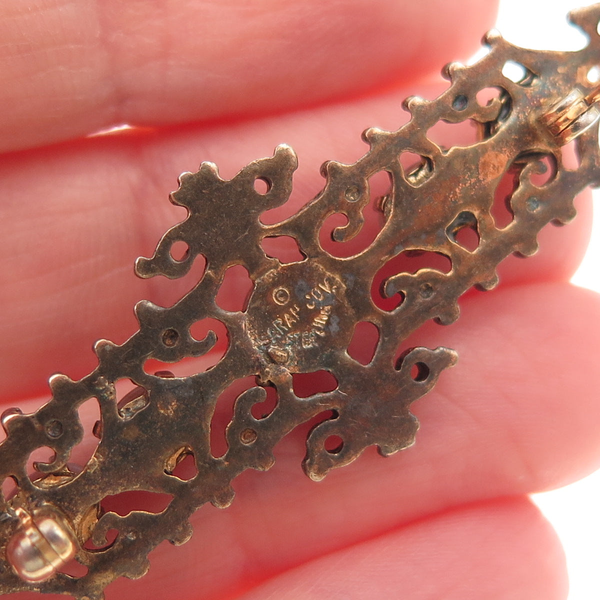 Sarah Coventry Sterling Gold Plated Vintage Dragon Breath Opal Rhinestone Brooch