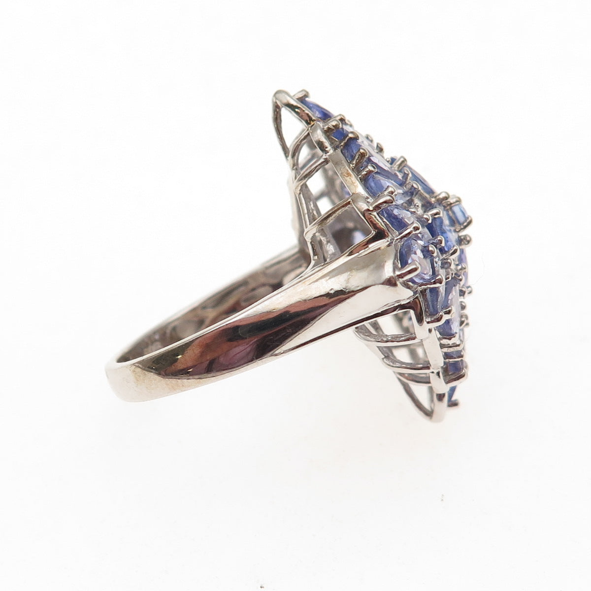 Chuck Clemency 925 Sterling Silver Real Tanzanite Floral Cluster Ring Size 8.25