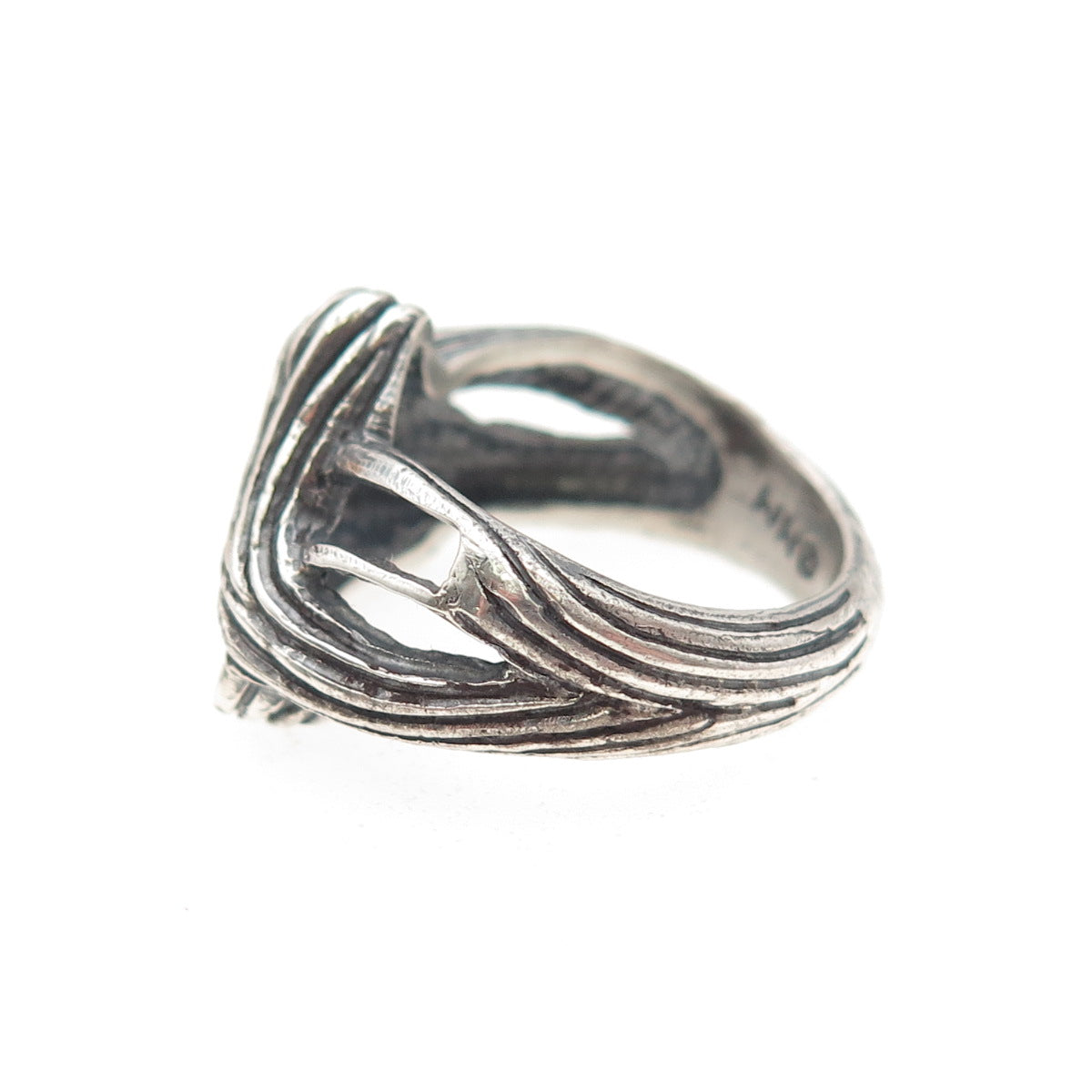 925 Sterling Silver Vintage MM Artisan Modernist Oxidized Ring Size 7