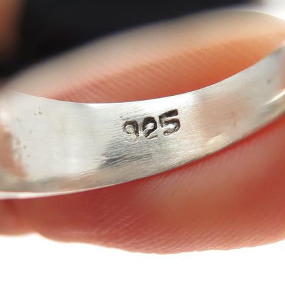 925 Sterling Silver Vintage Mexico Real Turquoise Inlay Ribbed Ring Size 7