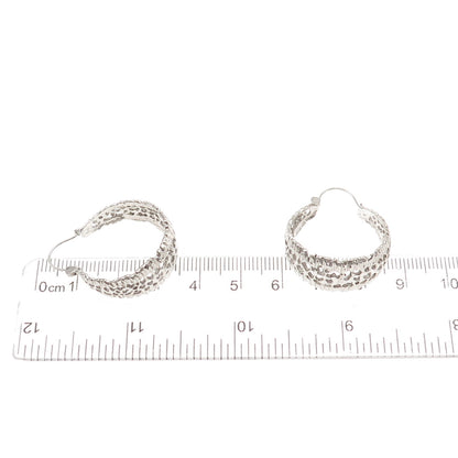 925 Sterling Silver Vintage Modernist Hoop Earrings