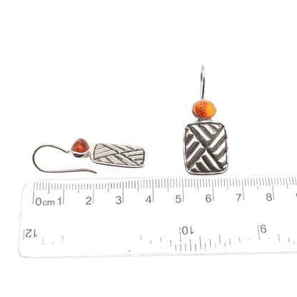 925 Sterling Silver Vintage Real Amber Modernist Oxidized Earrings