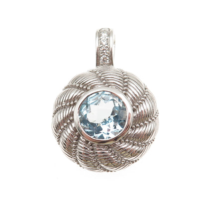 Judith Ripka 925 Sterling Silver Real Blue Topaz & C Z Round Disc Pendant