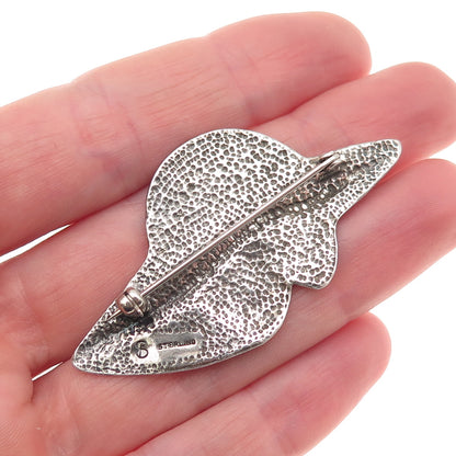 Shube 925 Sterling Silver Vintage Lady in Hat Oxidized Pin Brooch