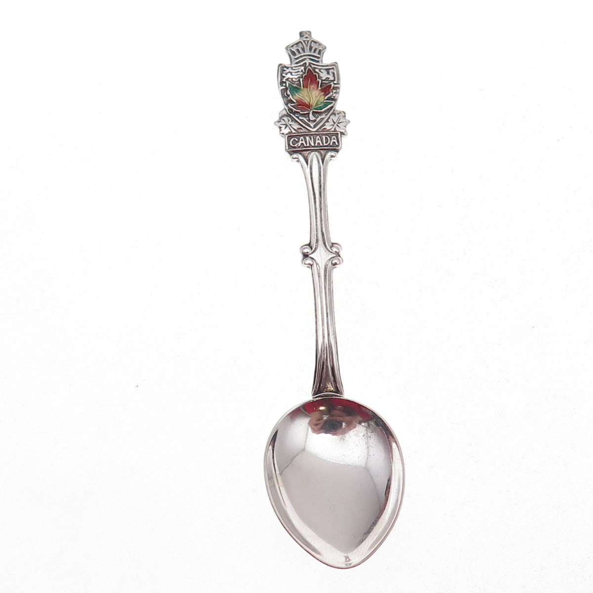 Ecco 925 Sterling Silver Antique Art Deco Enamel Canada Maple Leaf Coffee Spoon