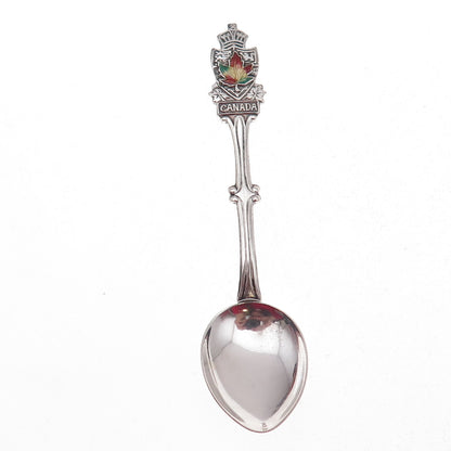 Ecco 925 Sterling Silver Antique Art Deco Enamel Canada Maple Leaf Coffee Spoon