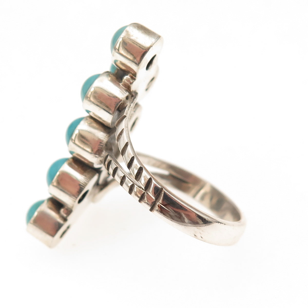 925 Sterling Silver Vintage Real Turquoise Statement Oxidized Ring Size 8.25