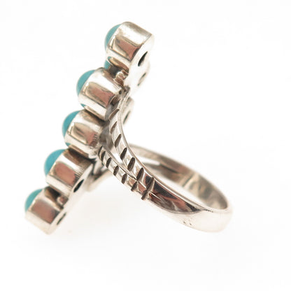925 Sterling Silver Vintage Real Turquoise Statement Oxidized Ring Size 8.25