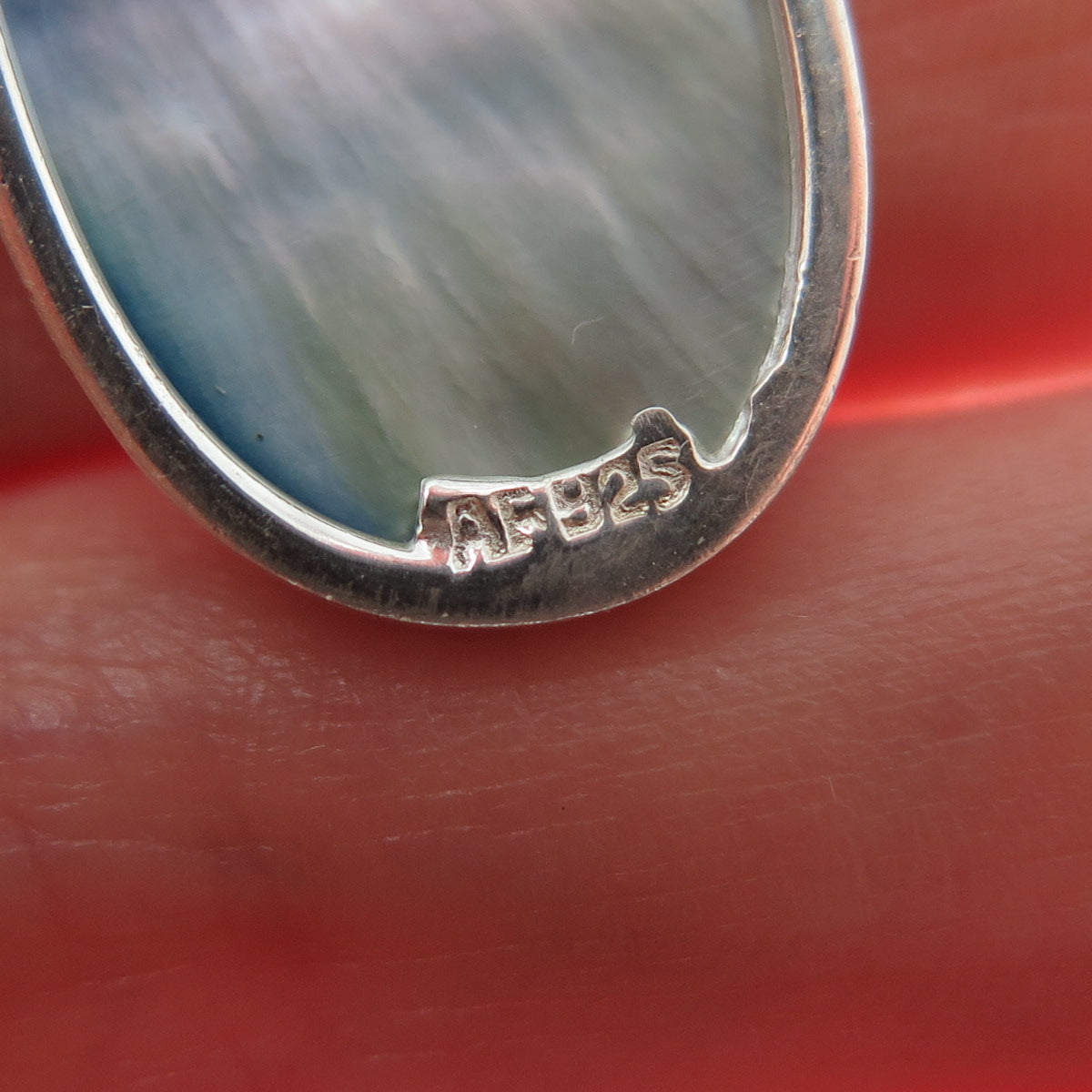 AF DESIGN 925 Sterling Silver Vintage Real Blue MOP Teardrop Dangle Earrings