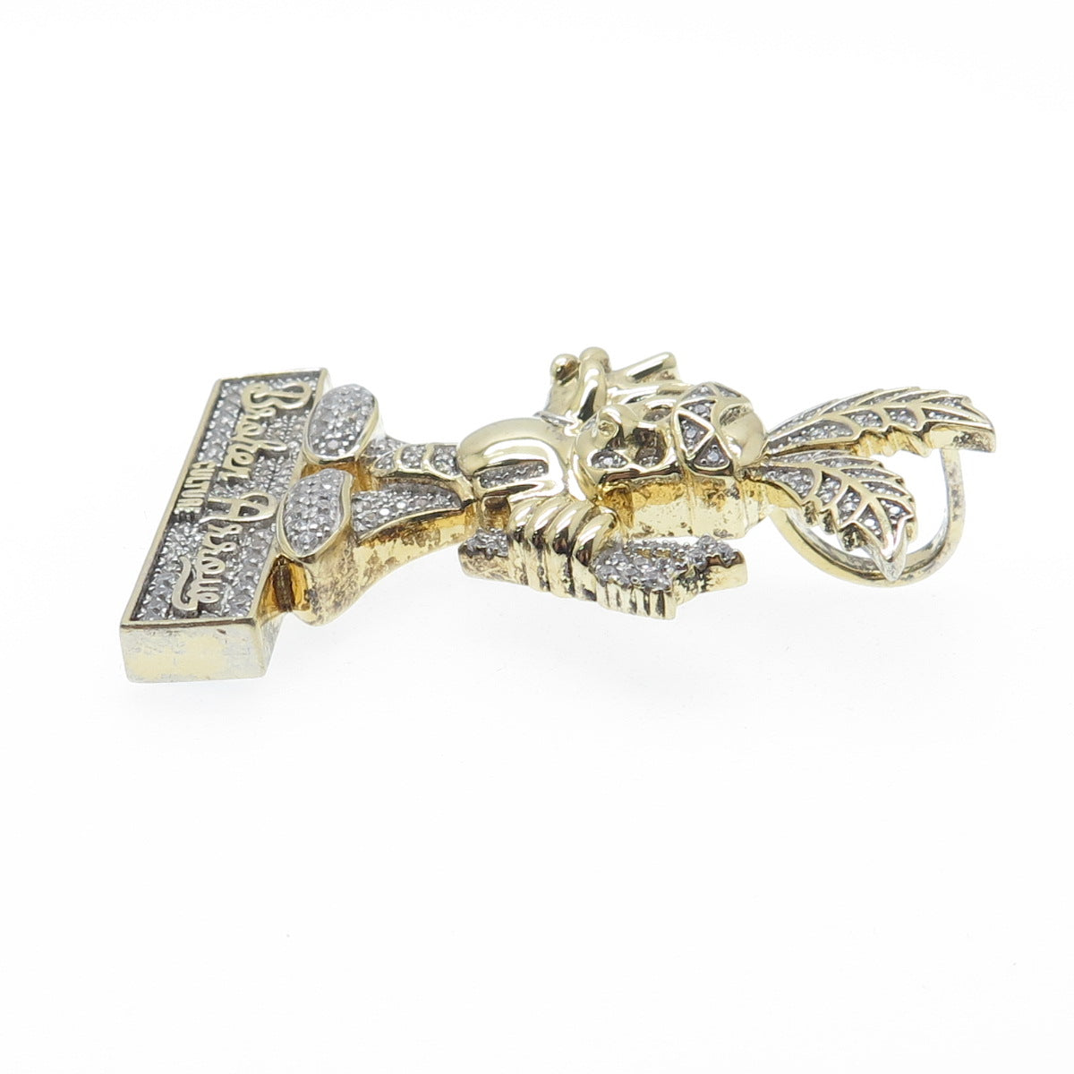 925 Sterling Silver Gold Plated Round-Cut C Z Broken Arrow Culture Pendant