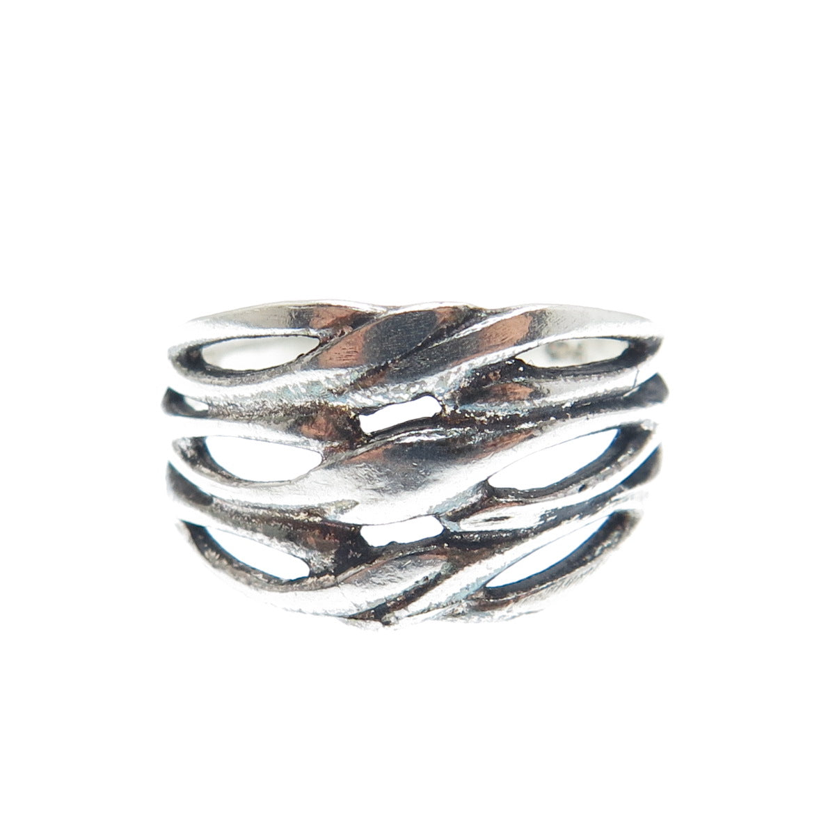 925 Sterling Silver Vintage Modernist Twisted Wavy Oxidized Ring Size 6.25