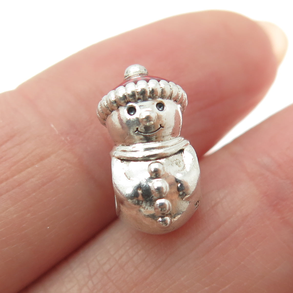 PANDORA 925 Sterling Silver Enamel Snowman Bead Charm