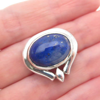 925 Sterling Silver Vintage Real Lapis Lazuli Modernist Slide Charm Pendant