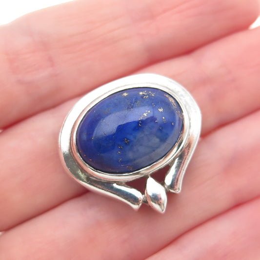 925 Sterling Silver Vintage Real Lapis Lazuli Modernist Slide Charm Pendant