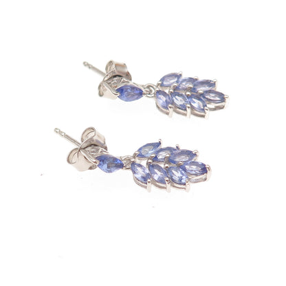 Chuck Clemency 925 Sterling Silver Real Tanzanite Floral Dangle Earrings