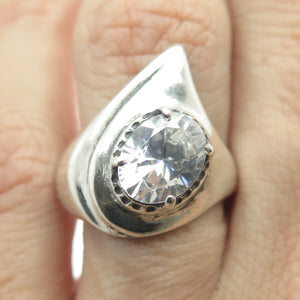 JUDITH RIPKA 925 Sterling Vintage Oval-Cut Shaped C Z Modernist Ring Size 6.75